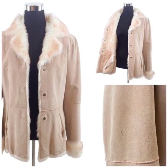 Vtg Y2K Wilsons Leather Pink Faux Fur & Suede Penny Lane Coat | Luxe Boho Glam M - Picture 7 of 16